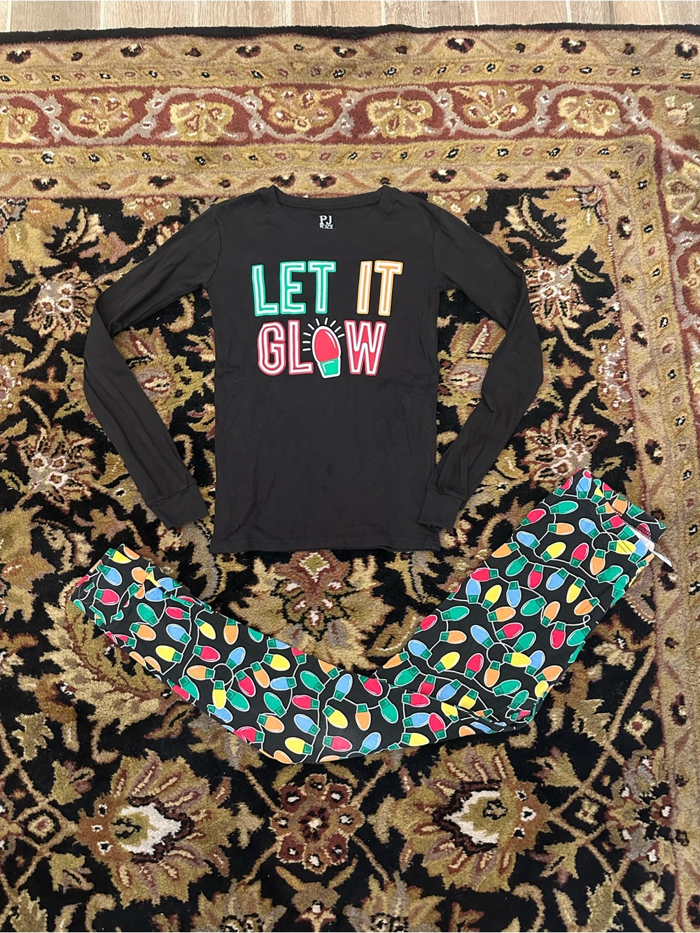 Let It Glow Black Long Sleeve & Lightbulb Pajama Pants Set Boys Size 14